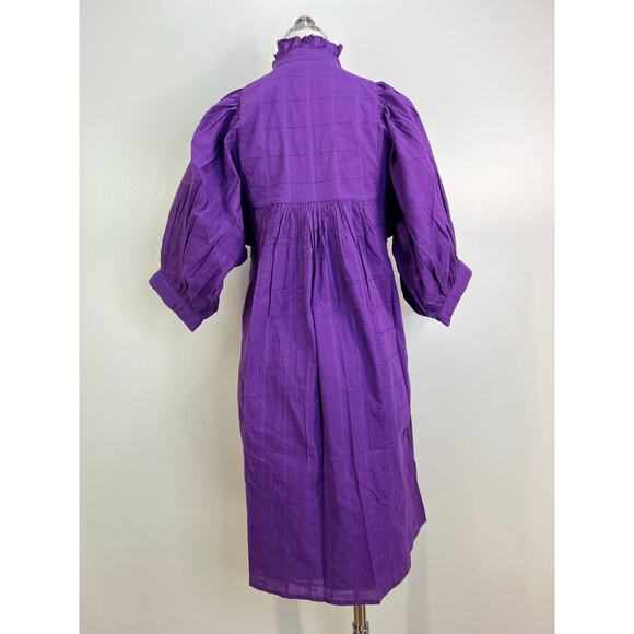Never A Wallflower High Neck Dress Purple Windowpane Cotton Mini - Picture 9 of 10